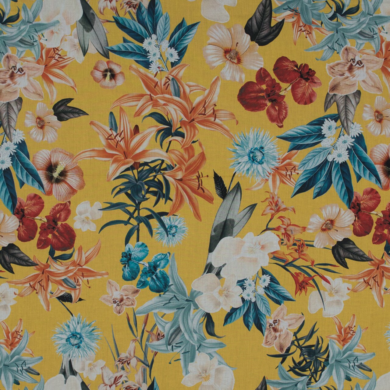 1 Yard Cotton Voile Yellow Floral Maharudra Shivas Determination Print Fabric
